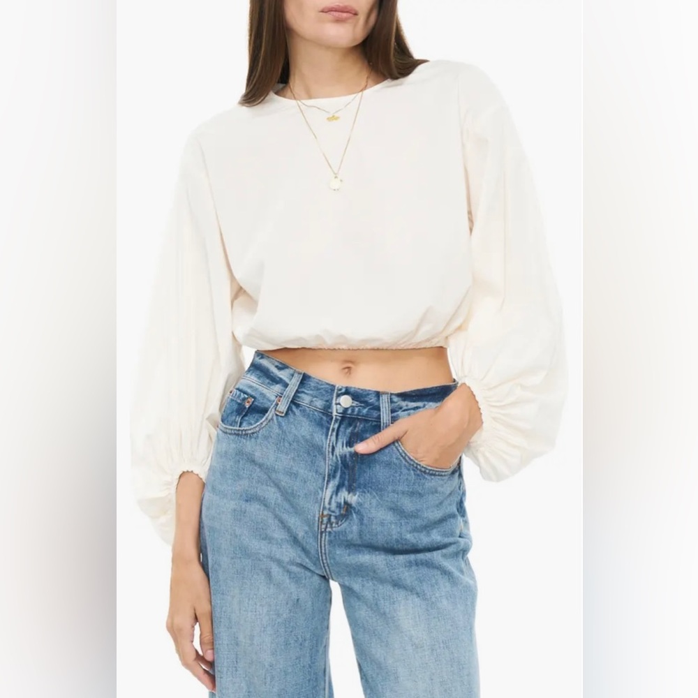 PISTOLA Rylan Blouson Sleeve Crop Top long sleeve cinch waist balloon sleeve
